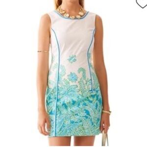 Lilly Pulitzer Carlow Resort White Palm Party Engineered Print Shift Dress Sz 4